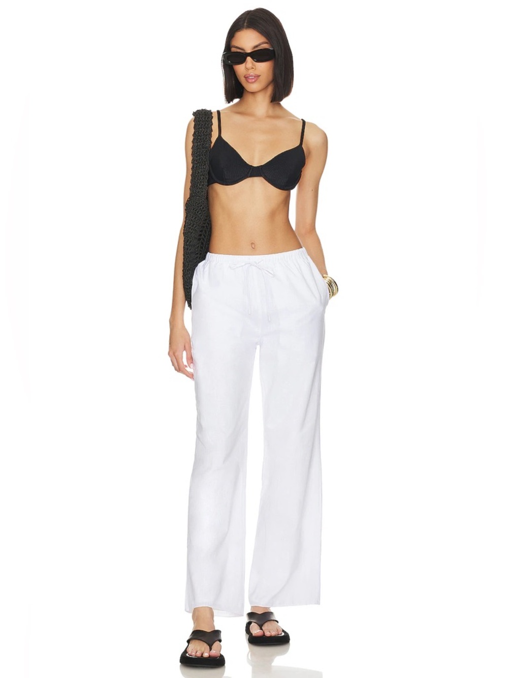 SNDYS White Cotton
Drawstring Straight Leg Pants
Size XS Revolve